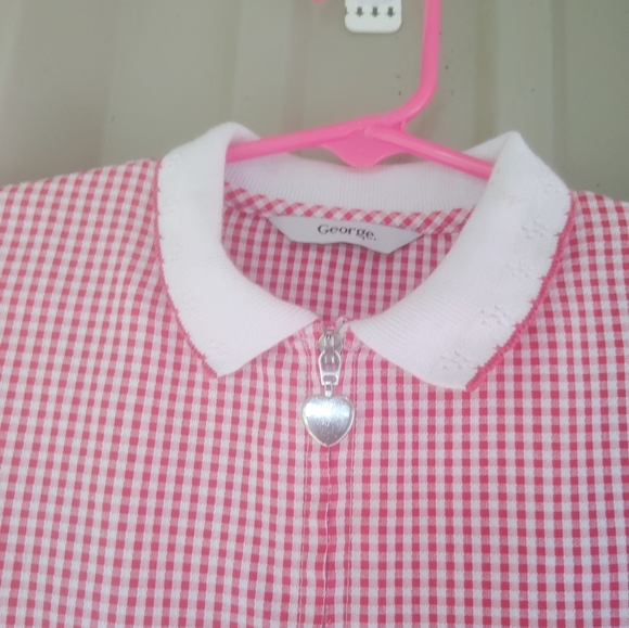 Girls Vintage Seersucker Red & Ehite Gingham Romper Size 5 to 6 Peter Pan Collar - Picture 2 of 4